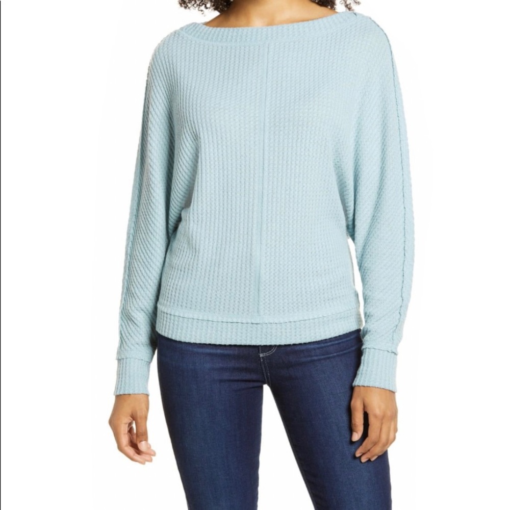 Caslon Pale Blue Ribbed Boatneck Long Sleeve Top